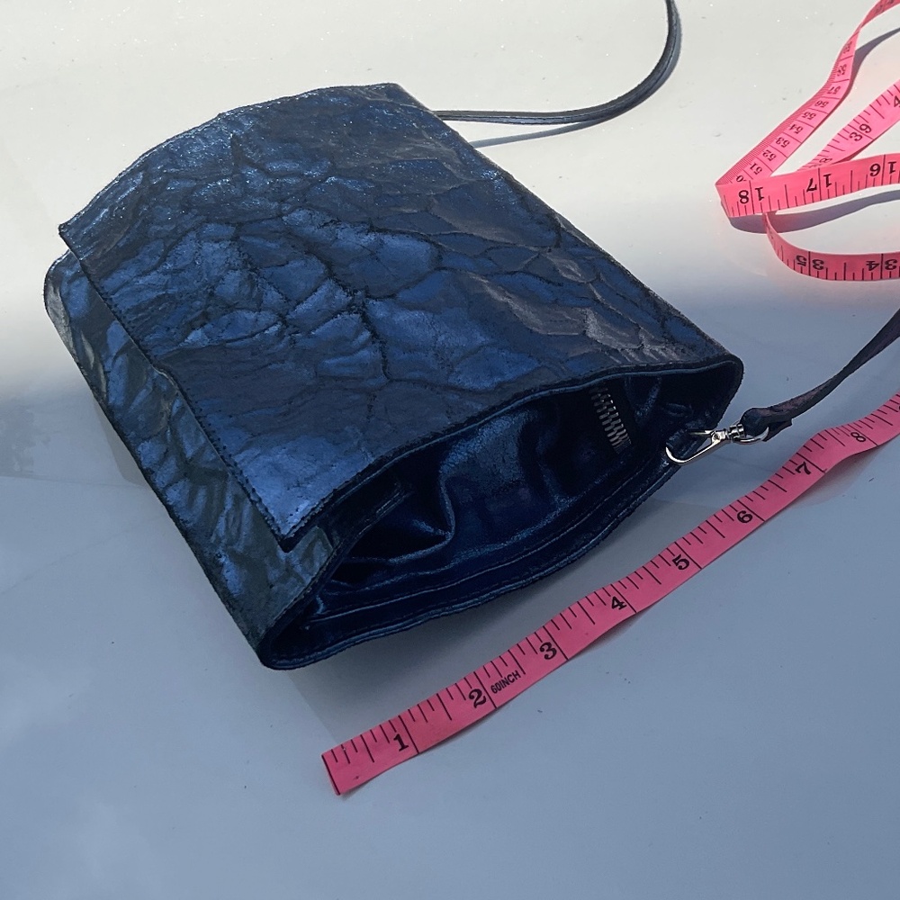Italian made Zilla handbag 100% calf leather Metallic Blue - Picture 13 of 15